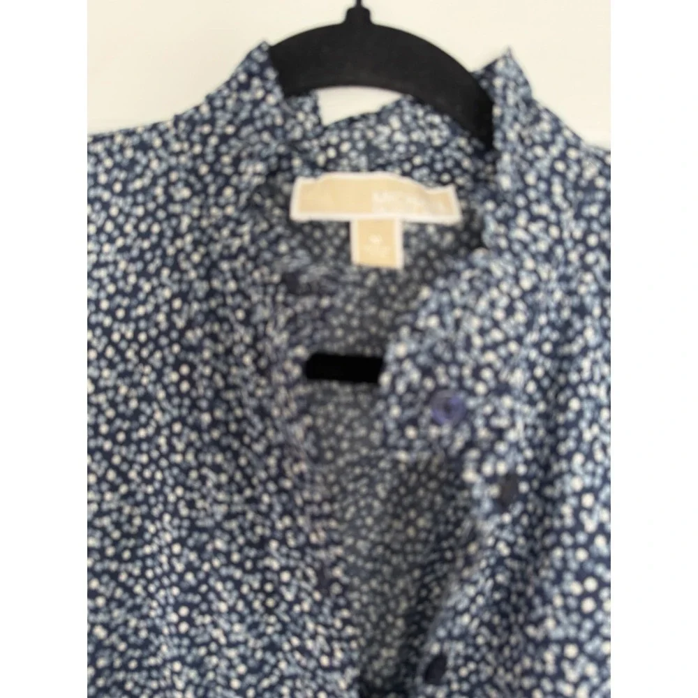 Michael Kors Floral Cotton Lawn Tiered Mini Dress Smocked Waist Navy Blue Medium